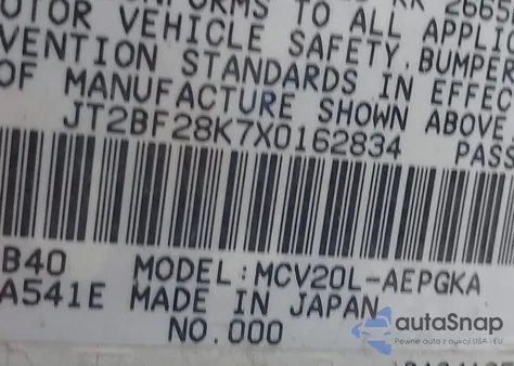 1999 Toyota Camry Xle V6 from USA, damaged, VIN JT2BF28K7X0162834